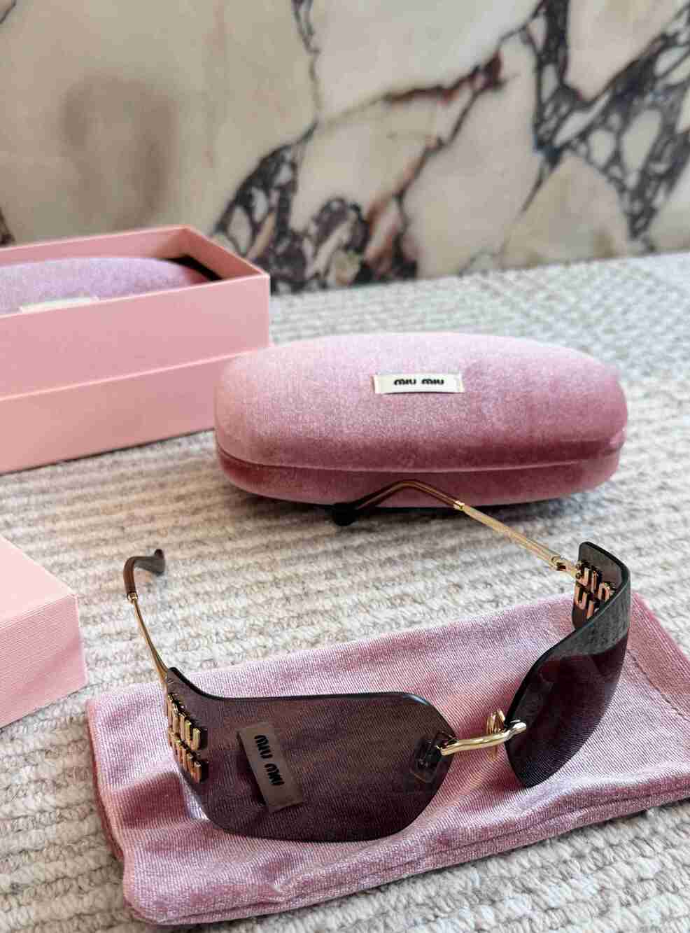 Miu Miu Rimless Shield Logo Sunglasses